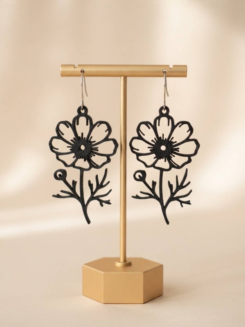 Black Floral Cutout Dangle Earrings - Women Jewelry